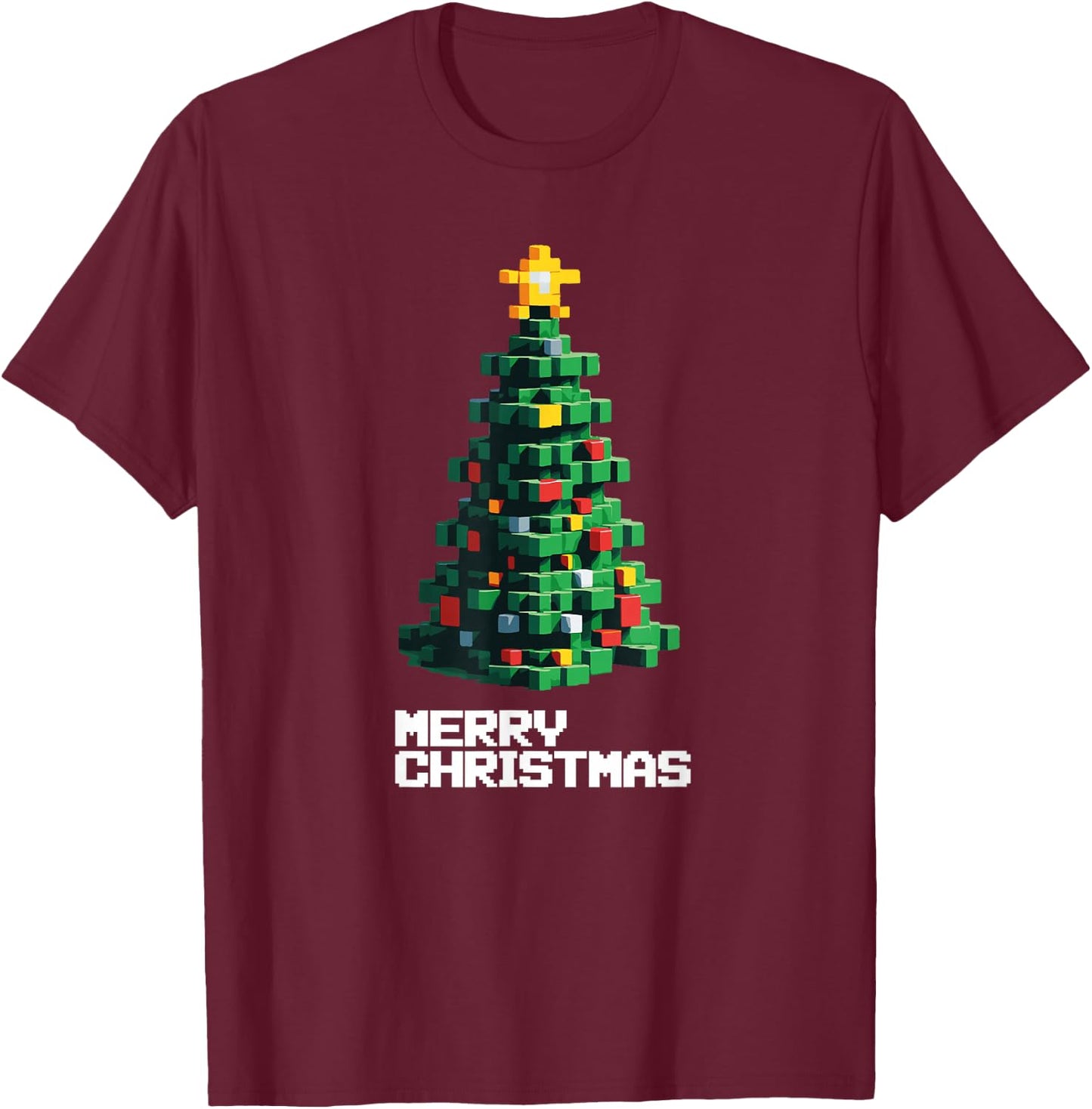 Santa's Christmas Tree Gamer Ugly Xmas Sweater 8-BIt Gaming T-Shirt - T-Shirt | Maroon