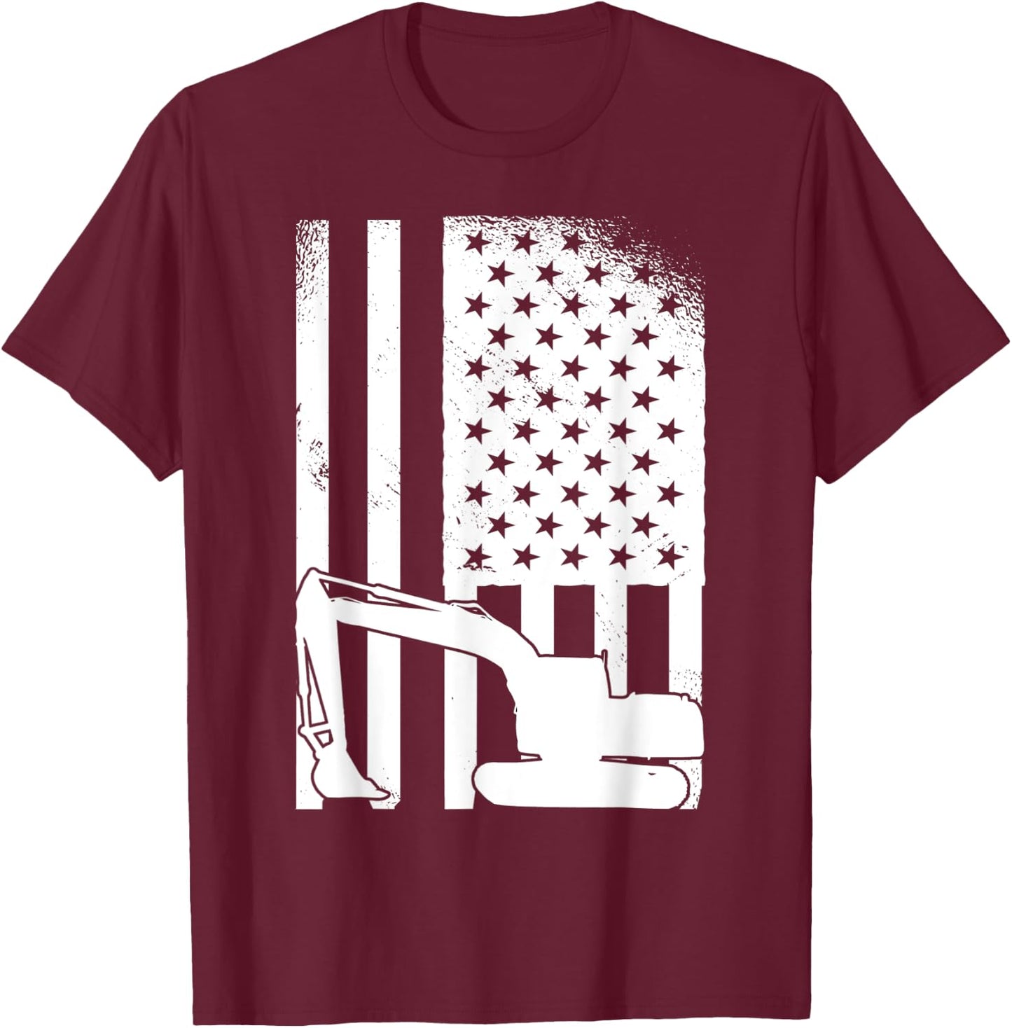 Excavator Toys and Accessories - American Flag Digger T-Shirt - T-Shirt | Maroon