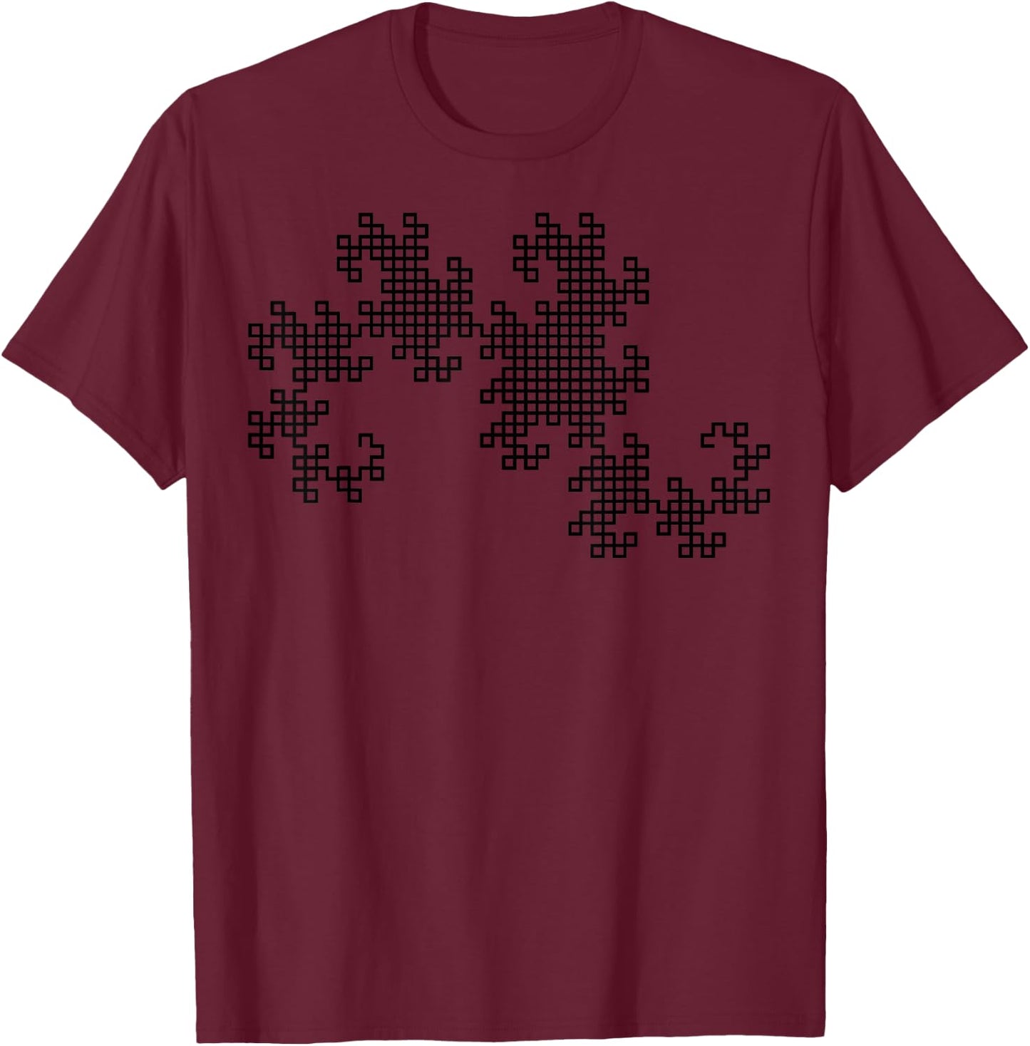 Nerdy Black Dragon Curve Fractal Geometry Math Teacher Geek T-Shirt - T-Shirt | Maroon