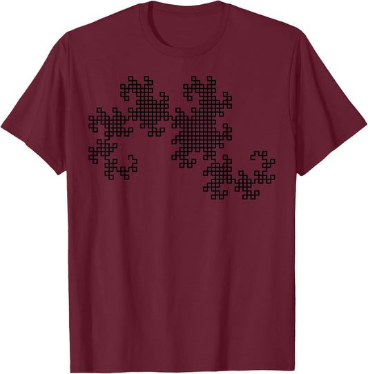 Nerdy Black Dragon Curve Fractal Geometry Math Teacher Geek T-Shirt - T-Shirt | Maroon