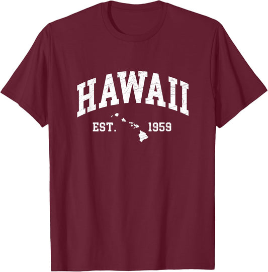 Hawaii Est. 1959 - Distressed / Worn Design Style - Classic T-Shirt - T-Shirt | Maroon