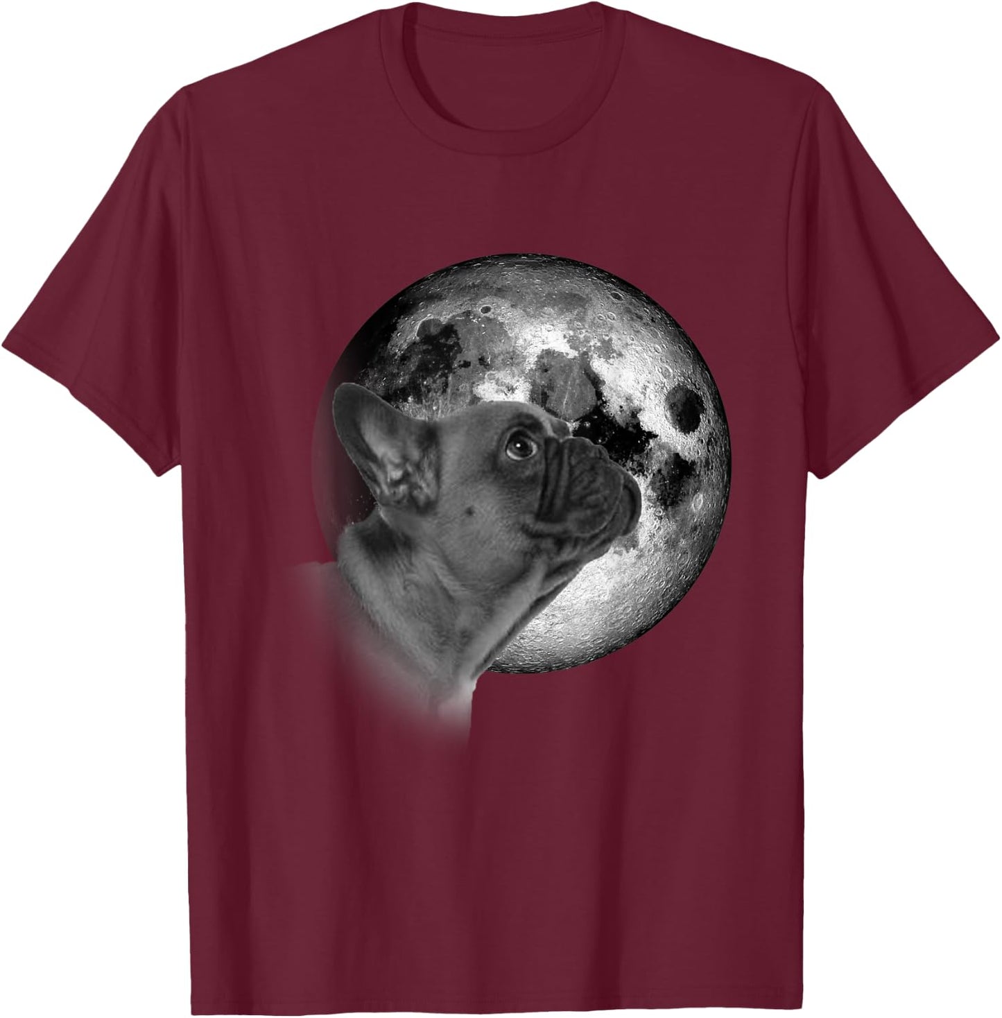Funny cute French Bulldog with Moon Frenchie Dog Lovers T-Shirt - T-Shirt | Maroon