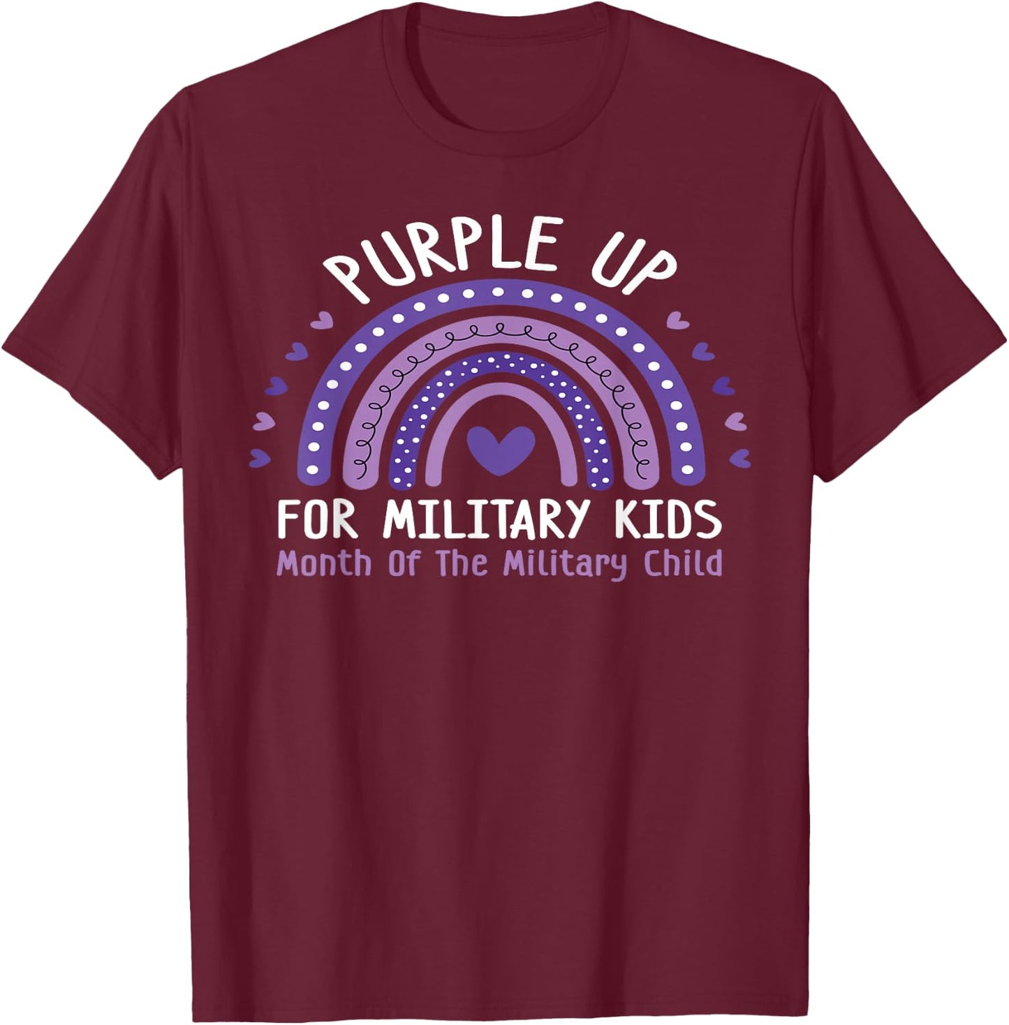 Military Children Month Rainbow Purple Up For Military Kids T-Shirt - T-Shirt | Maroon