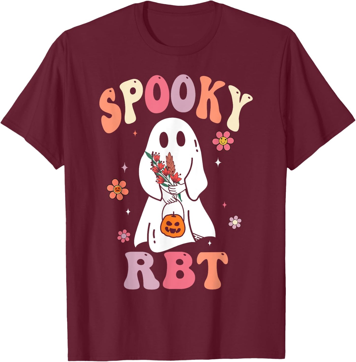Retro Spooky Rbt Behavior Technician Halloween Rbt Therapist T-Shirt - T-Shirt | Maroon