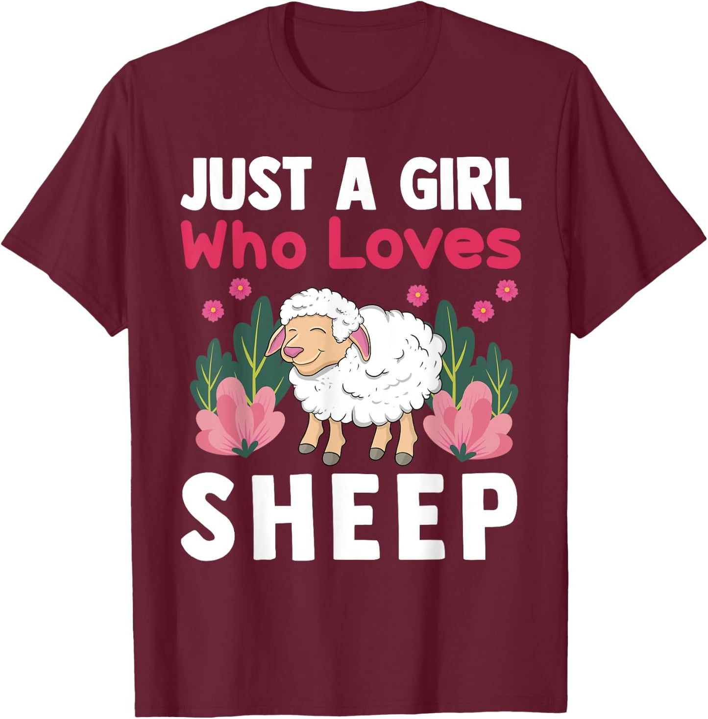 Cute Sheep Art For Sheep Lover Women Girls Kids Farm Animal T-Shirt - T-Shirt | Maroon