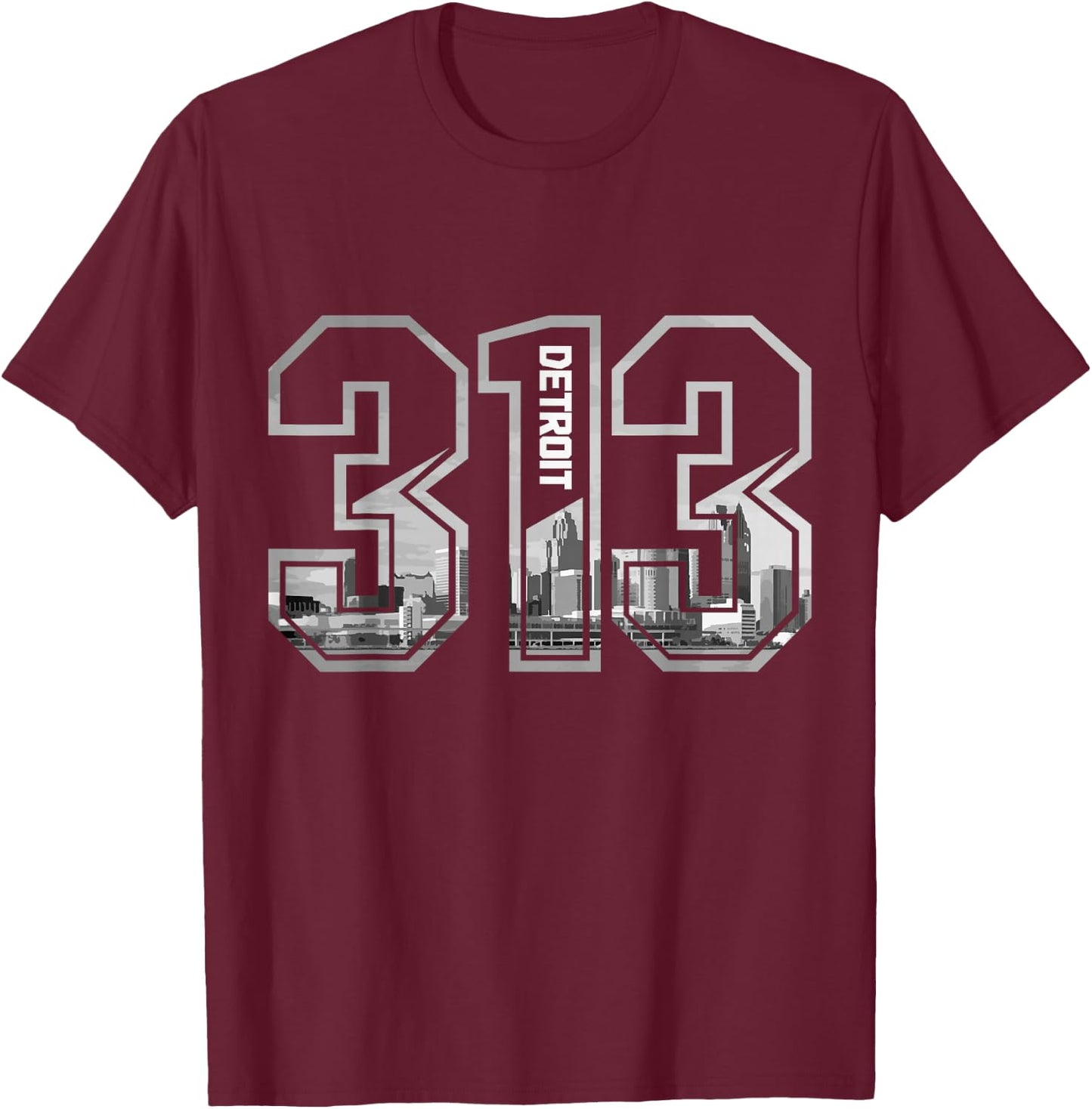 Detroit Michigan 313 Area Code Pride Skyline Vintage T-Shirt - T-Shirt | Maroon