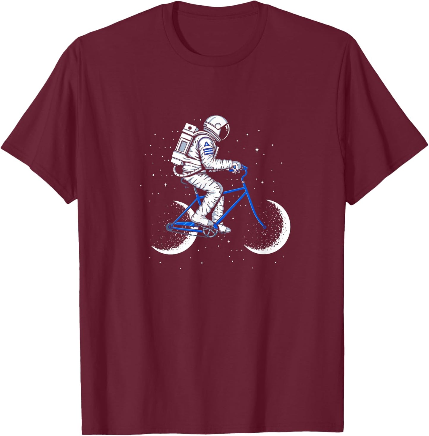Moon Cycle Astronaut on Bicycle Space Galaxy T-Shirt - T-Shirt | Maroon