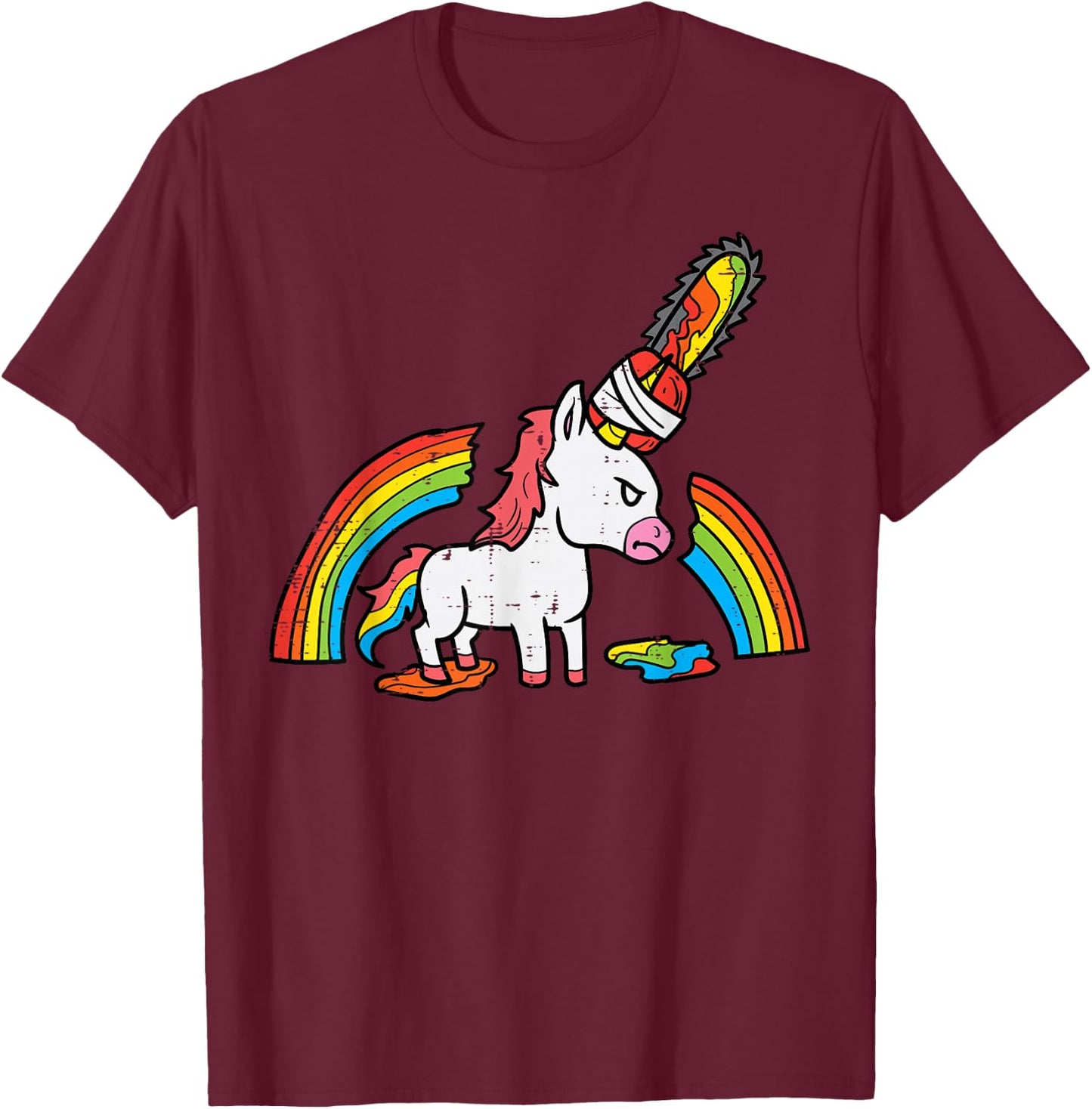 Unicorn Chainsaw Horror Funny Grim Halloween Men Women Kids T-Shirt - T-Shirt | Maroon