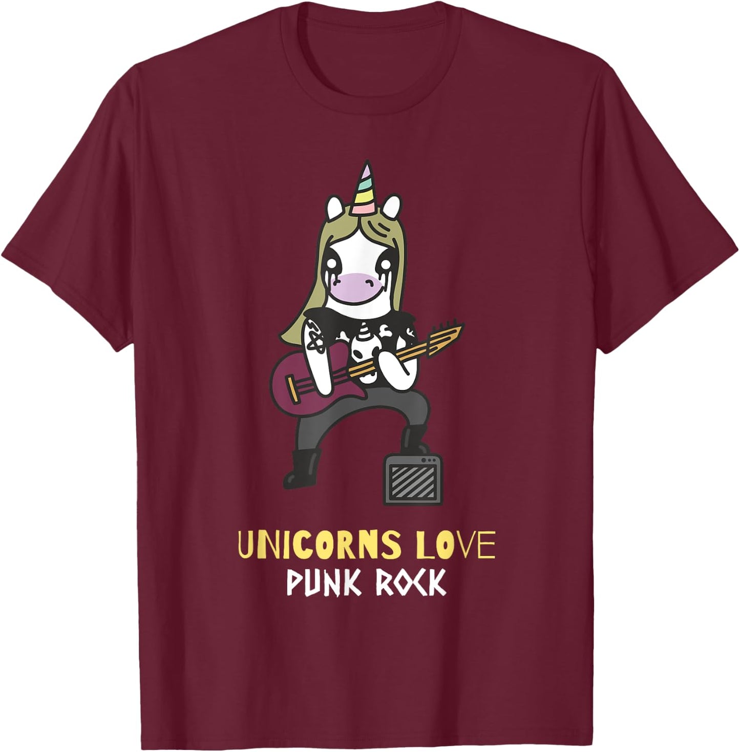 Punk Rock Unicorn Band Unicorns Love Punk Rock T-Shirt - T-Shirt | Maroon
