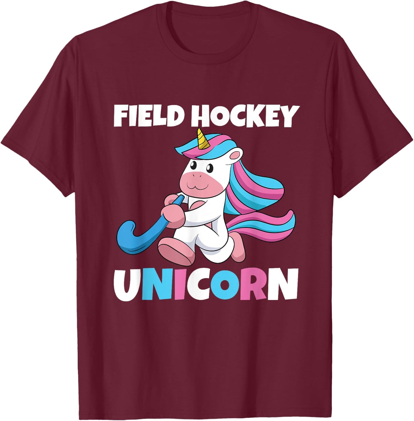 Field Hockey Unicorn Scoring Sports Assists Goalkeeper T-Shirt - T-Shirt | Maroon
