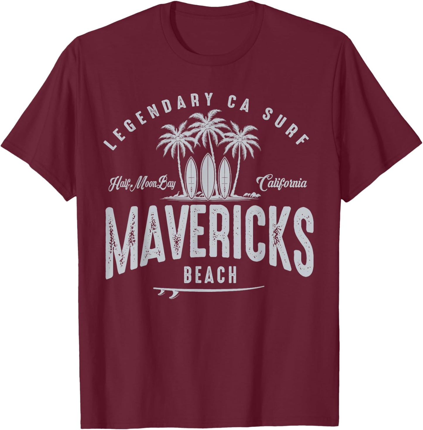 THREE VINTAGE SURFBOARDS AND PALMS - Mavericks Beach Men Women Kids T-Shirt - T-Shirt | Maroon
