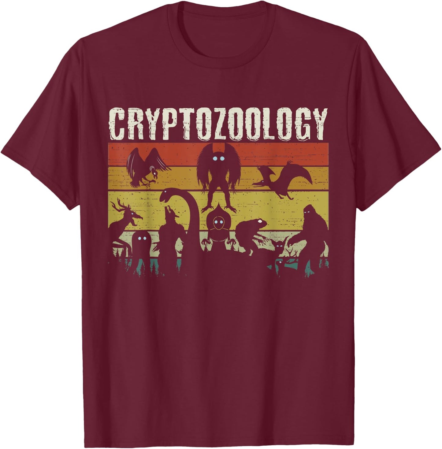 Cute Cryptid Monsters Bigfoot Mothman Dogman Cryptozoology T-Shirt - T-Shirt | Maroon