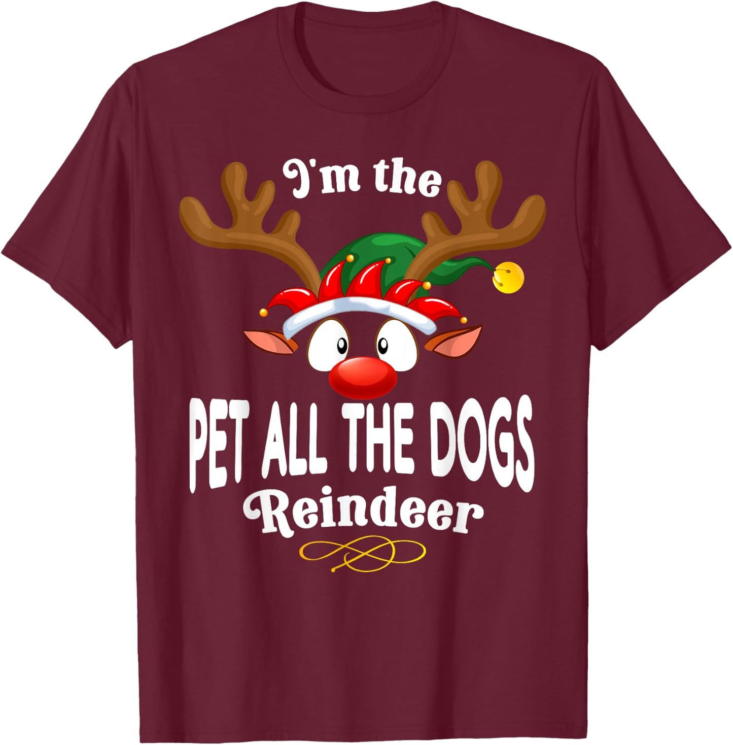 Christmas PJS Pet all the dogs XMas Reindeer Matching T-Shirt - T-Shirt | Maroon