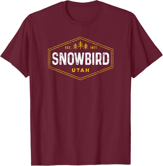 Vintage Snowbird UT Hexagon Badge Utah Snow Ski Souvenir T-Shirt - T-Shirt | Maroon
