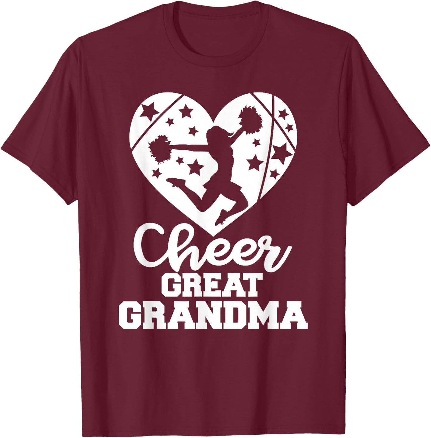 Cheer Great Grandma Heart Funny Cheerleader T-Shirt - T-Shirt | Maroon