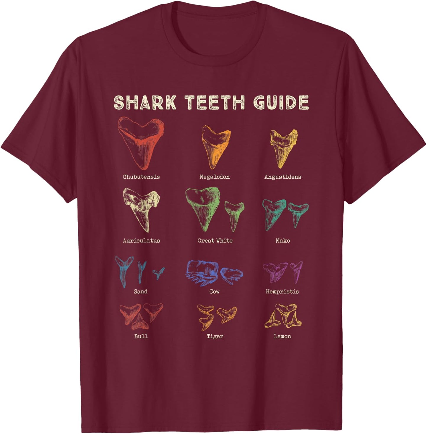 Retro Shark Teeth Guide Fossil Tooth Collector T-Shirt - T-Shirt | Maroon