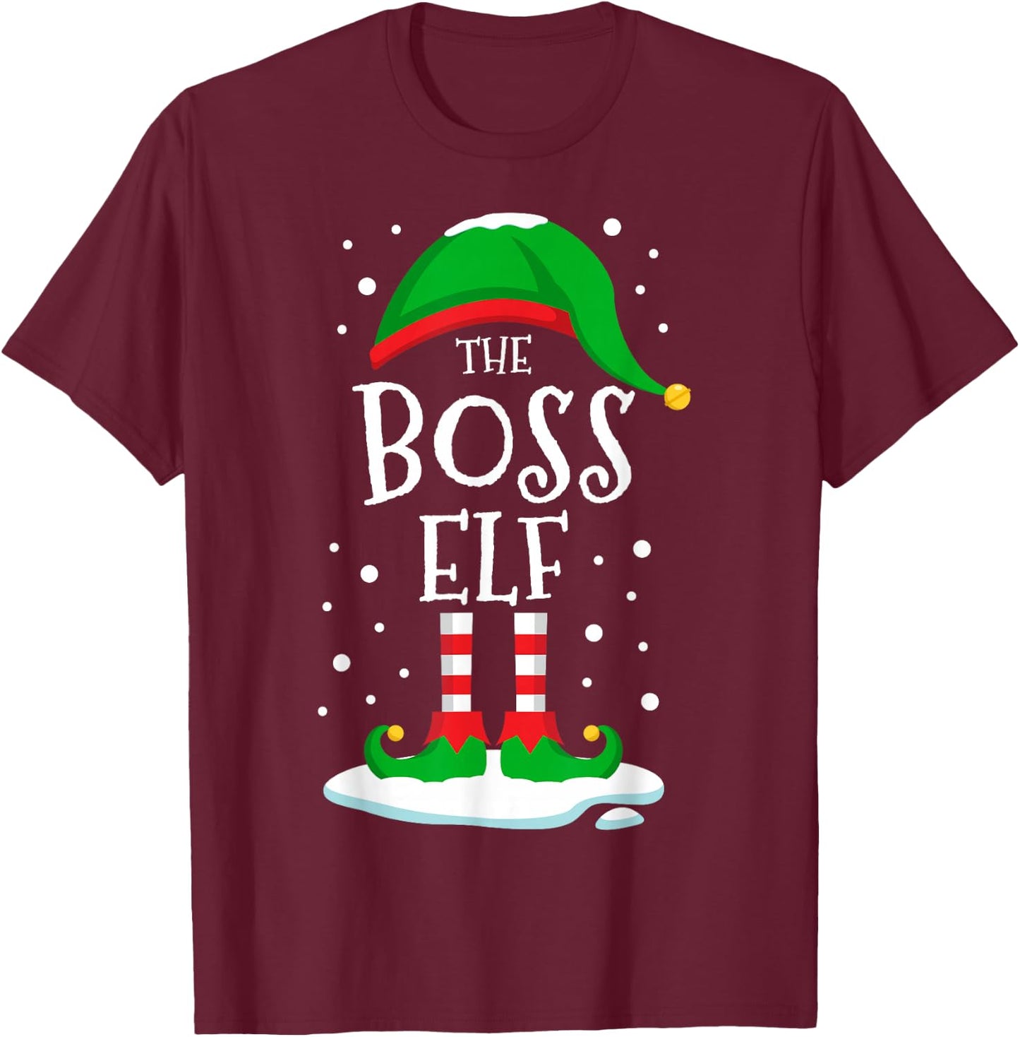 The Boss Elf Christmas Family Matching Xmas Group Funny T-Shirt - T-Shirt | Maroon