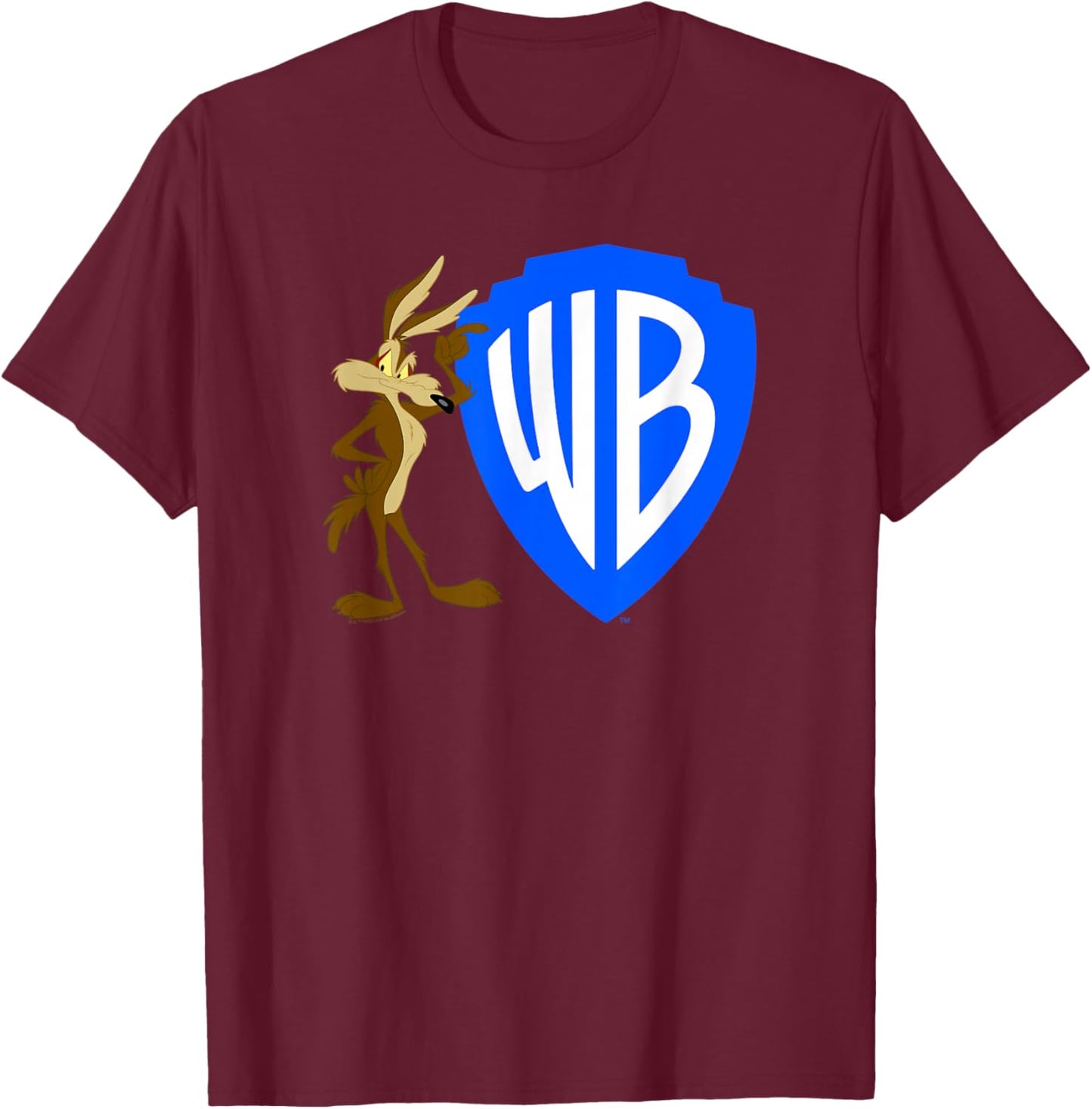 WB100 Wile E. Coyote Warner Bros. Classic Badge Logo T-Shirt - T-Shirt | Maroon
