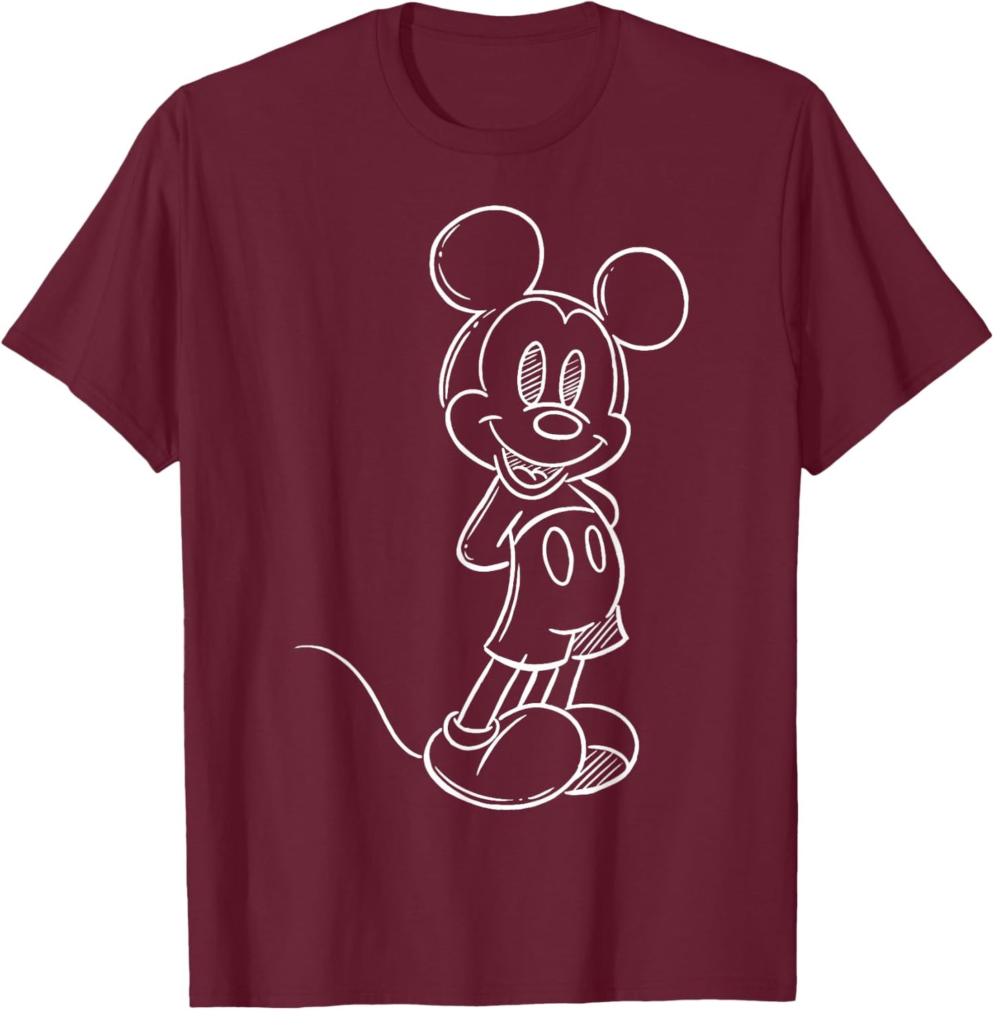 Disney Mickey & Friends Mickey White Sketch T-Shirt - T-Shirt | Maroon