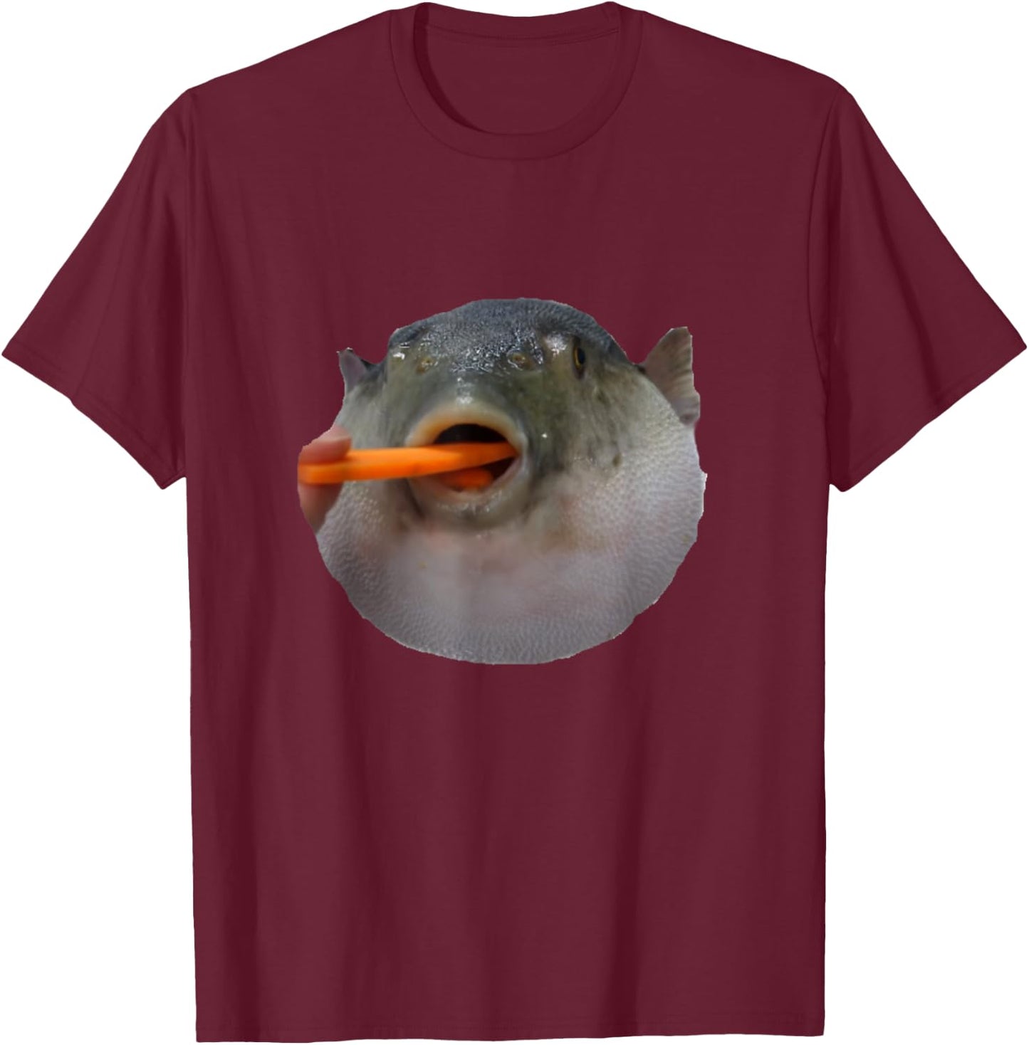 Pufferfish Eating a Carrot Meme T-Shirt - T-Shirt | Maroon