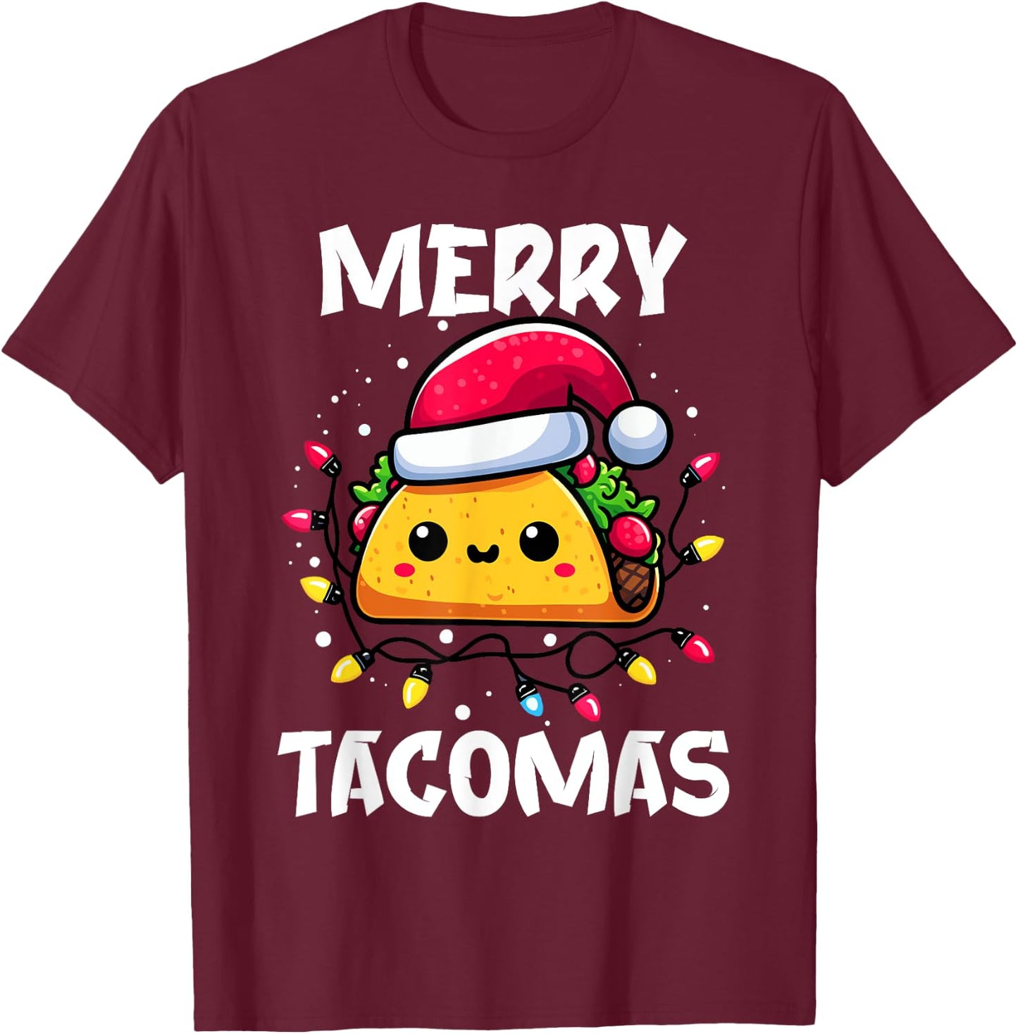 Merry Tacomas Christmas Taco Santa Claus Hat Funny Boys T-Shirt - T-Shirt | Maroon