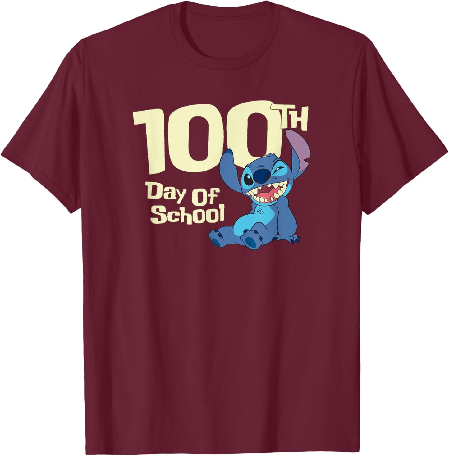 Disney Lilo & Stitch 100th Day of School Wink T-Shirt - T-Shirt | Maroon