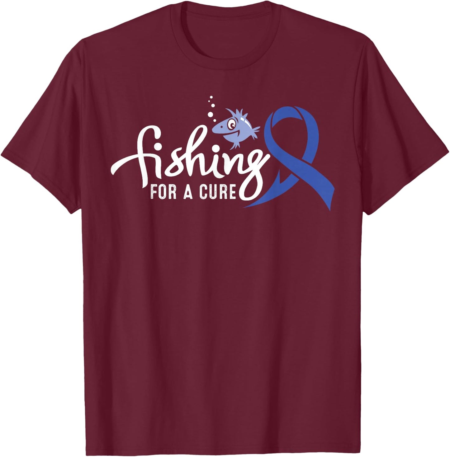 Fishing For Colon Cancer Awareness Supporter Ribbon T-Shirt - T-Shirt | Maroon