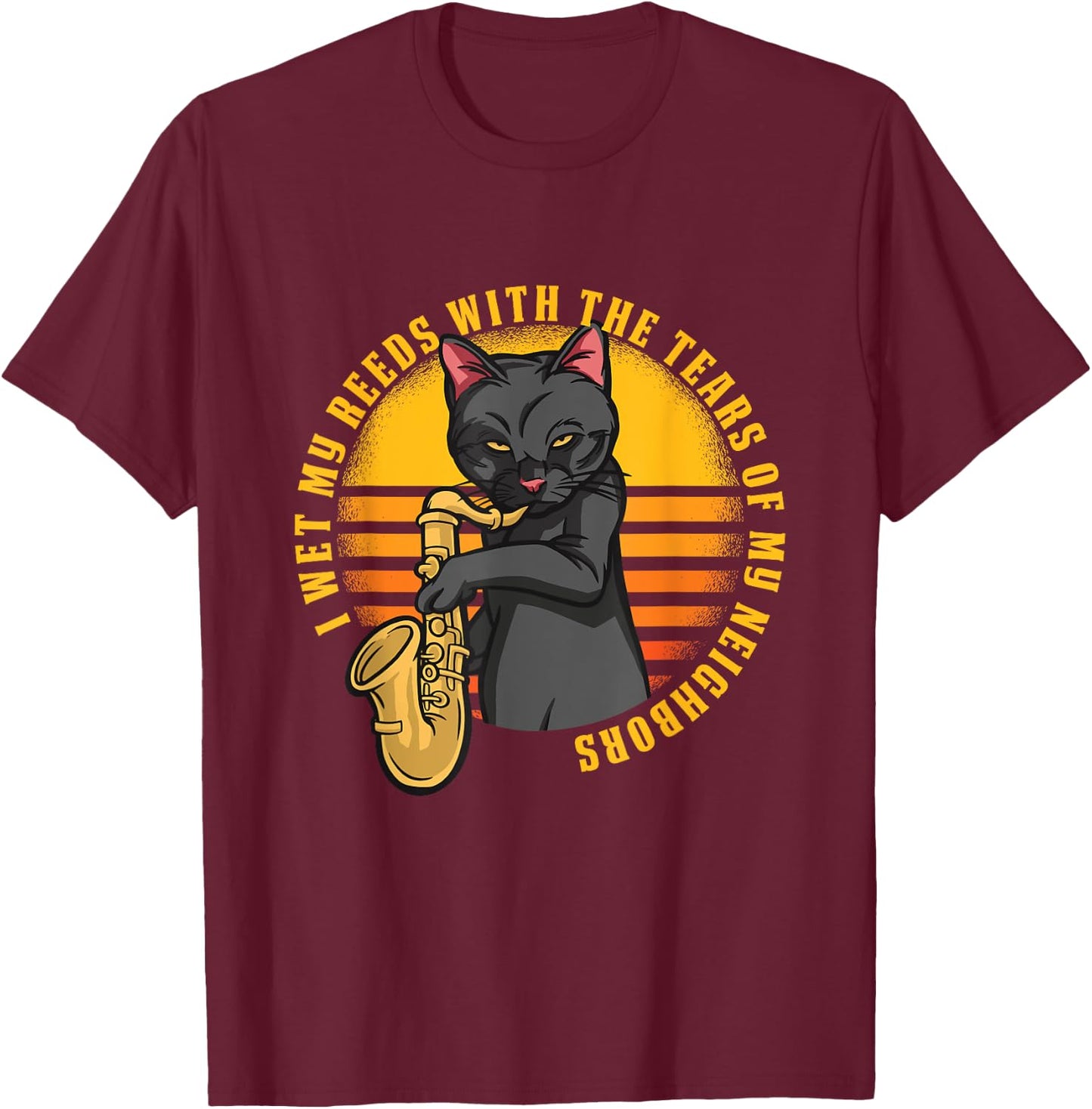 Funny Cat Plays Saxophone Women Girls Kids T-Shirt - T-Shirt | Maroon