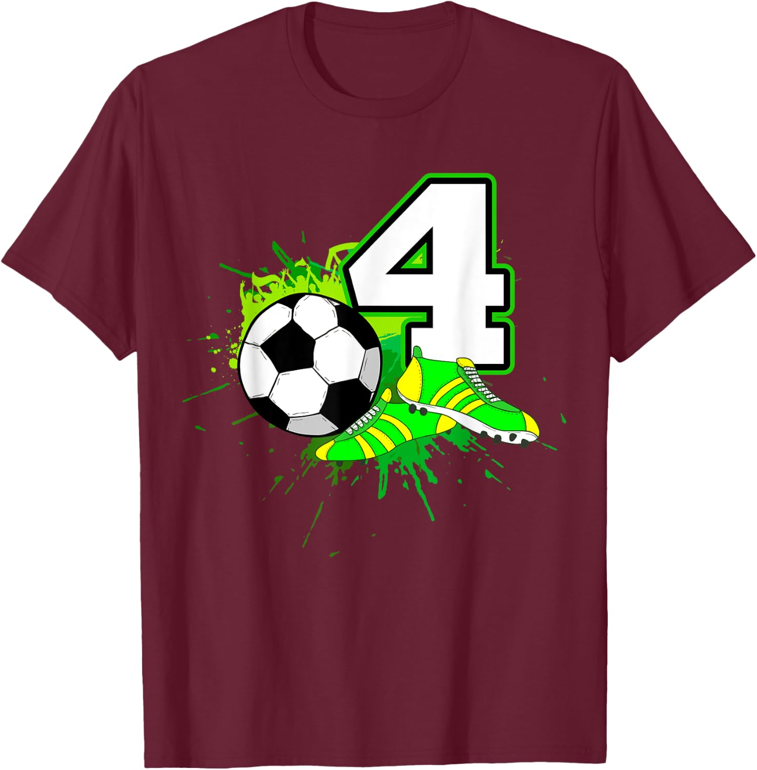 4th Birthday Soccer Football Sport 4 Year Old Funny B-Day T-Shirt - T-Shirt | Maroon