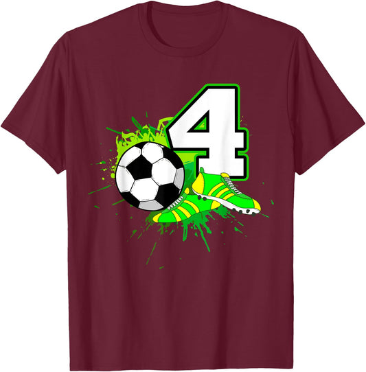 4th Birthday Soccer Football Sport 4 Year Old Funny B-Day T-Shirt - T-Shirt | Maroon