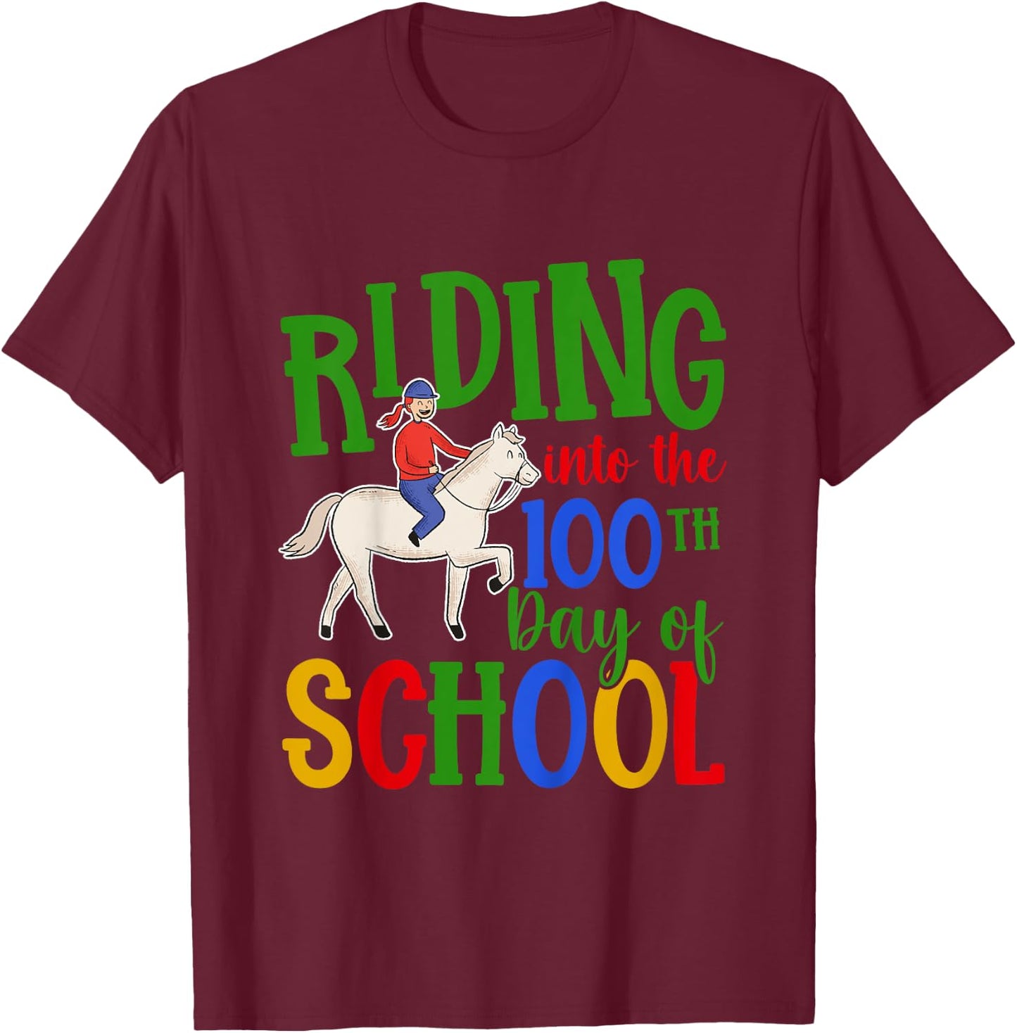 Girls 100 Days Of School Horse 100th Day Of School T-Shirt - T-Shirt | Maroon