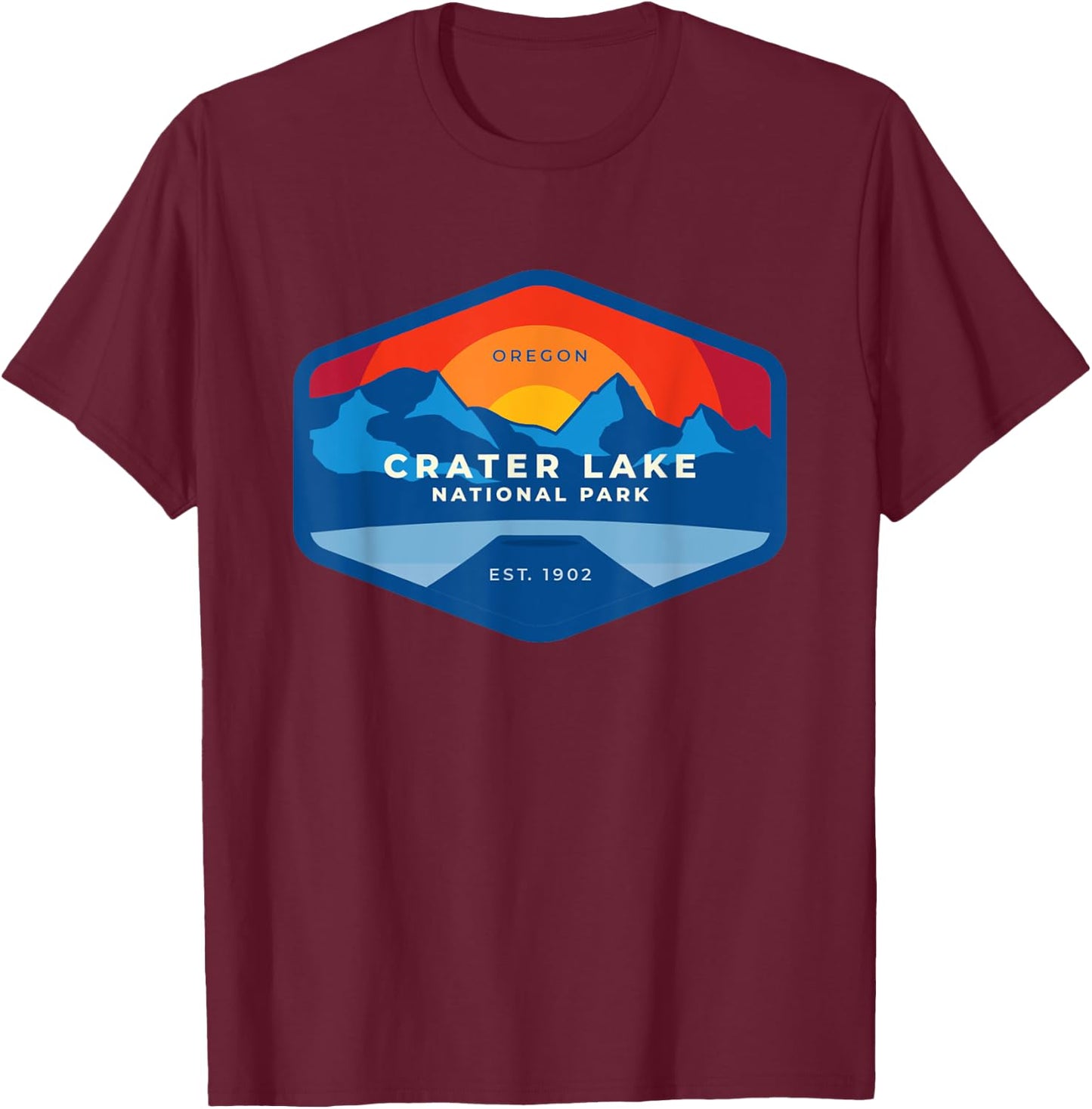 Vintage Sunset At Crater Lake National Park Oregon T-Shirt - T-Shirt | Maroon