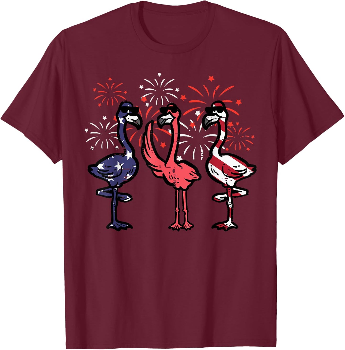 4th July American Flamingos US Flag Patriotic Men Women Kids T-Shirt - T-Shirt | Maroon