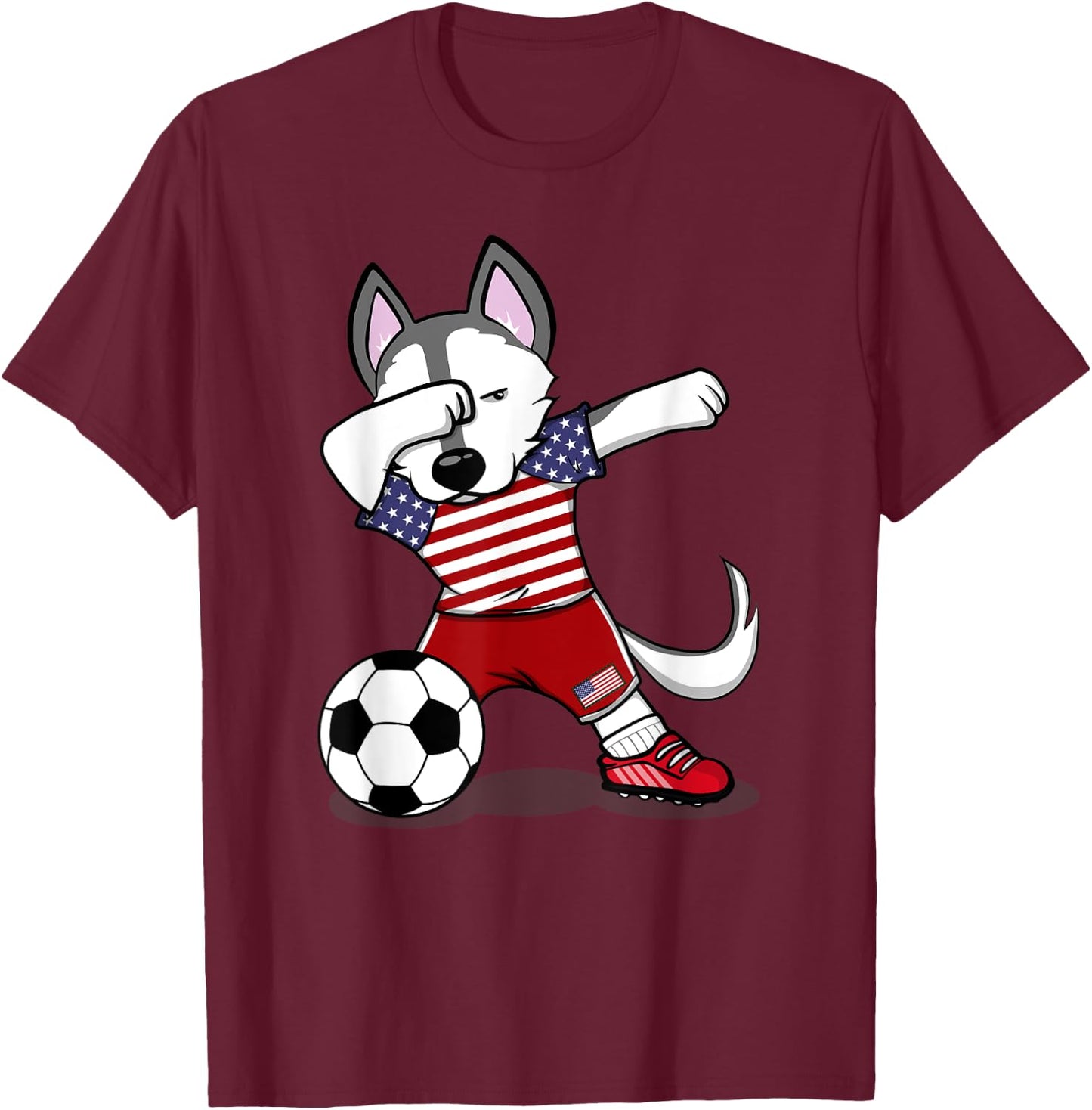 Dabbing Husky America Soccer Fans Jersey USA Flag Football T-Shirt - T-Shirt | Maroon