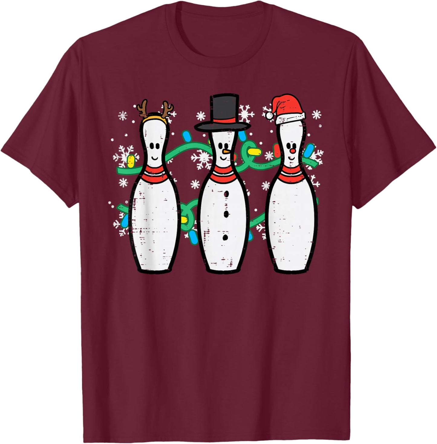 Christmas Bowling Funny Xmas Sports Bowler Men Women Kids T-Shirt - T-Shirt | Maroon
