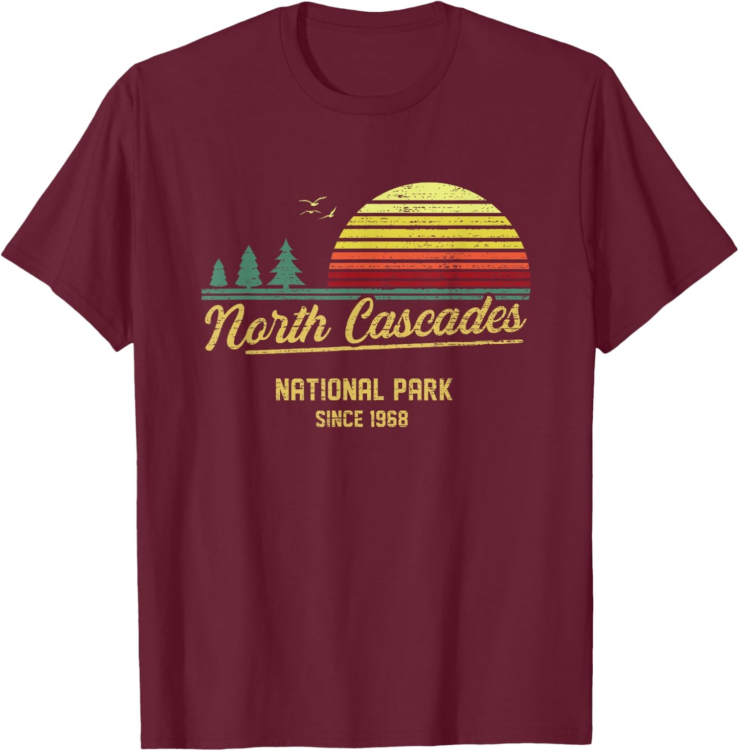 North Cascades 1968 EST National Park Vintage Retro Outdoor T-Shirt - T-Shirt | Maroon