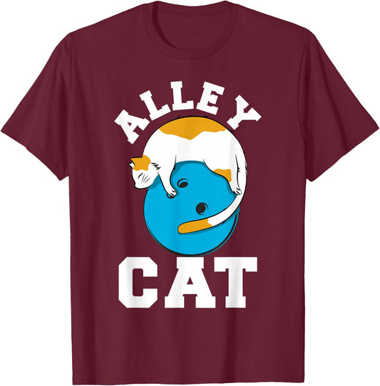 Funny Bowling Cat Pun Alley Cat T-Shirt - T-Shirt | Maroon