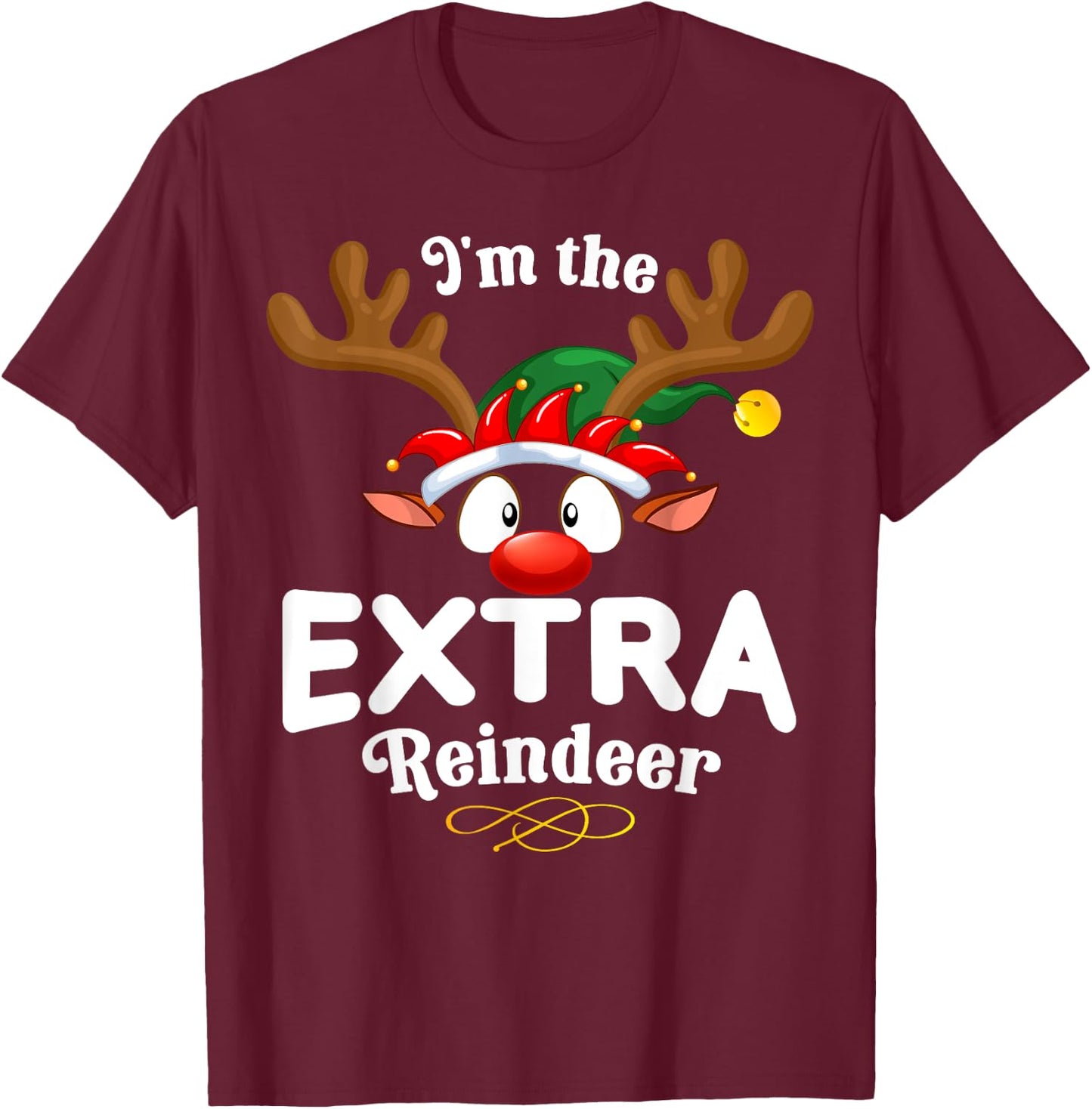 Christmas PJS Extra XMas Reindeer Matching T-Shirt - T-Shirt | Maroon