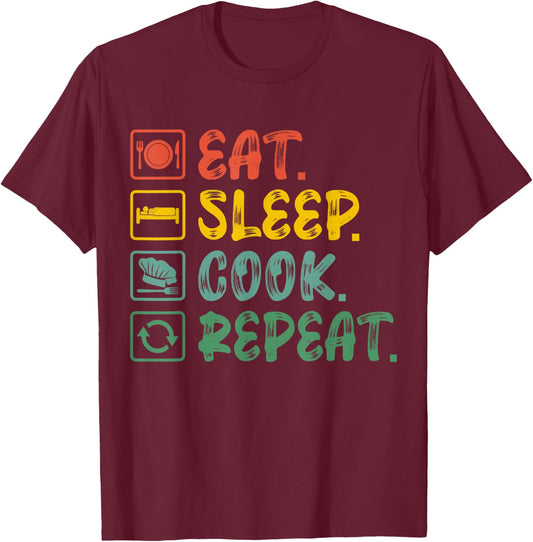 Eat Sleep Cook Repeat - Cook T-Shirt - T-Shirt | Maroon