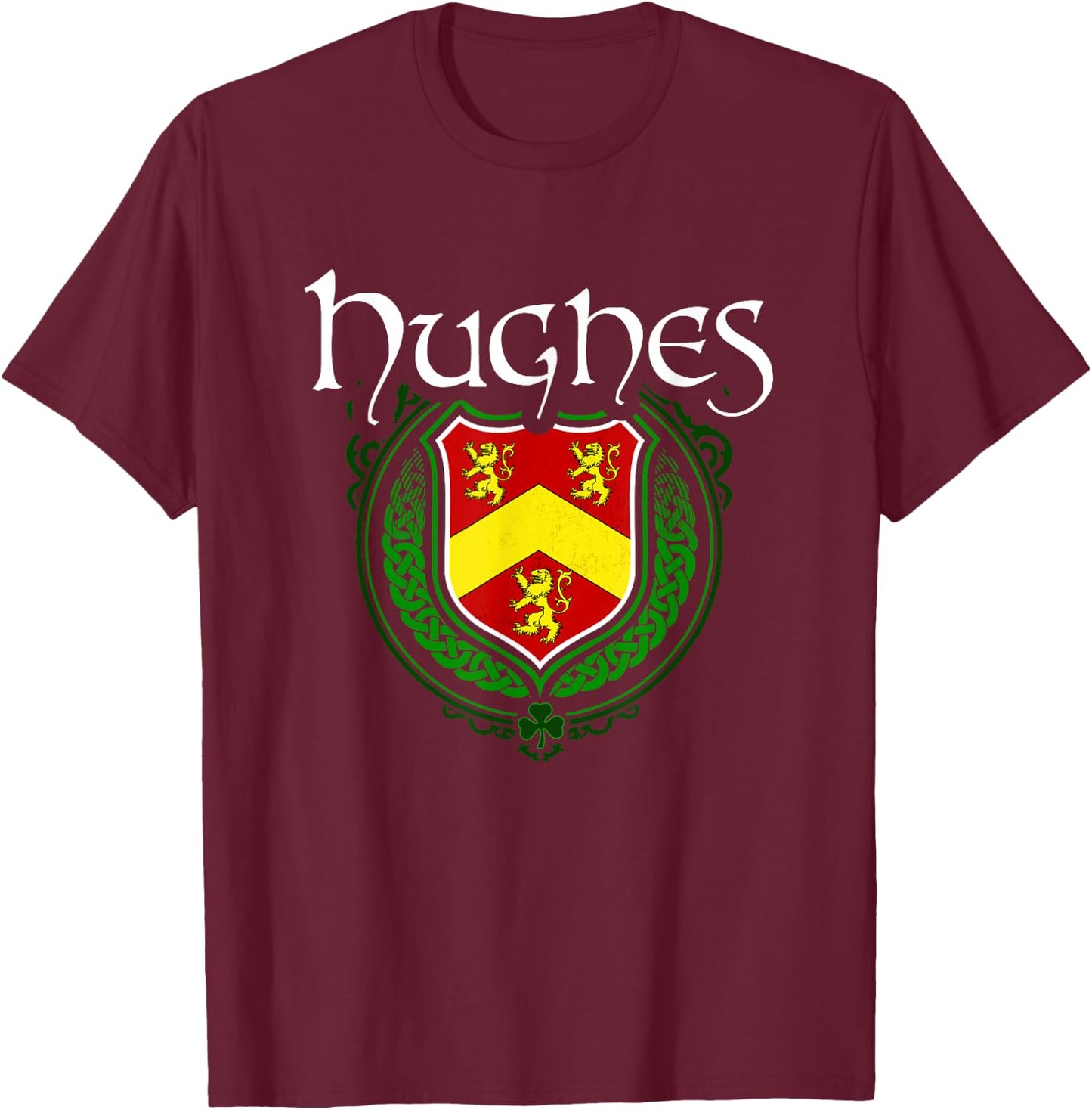 Hughes Surname Irish Clan Tartan Badge Ireland T-Shirt - T-Shirt | Maroon