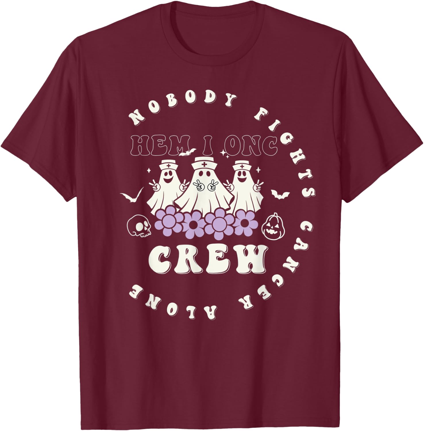 Halloween Oncology Hematology Nurse Crew Peds Hem/Onc T-Shirt - T-Shirt | Maroon