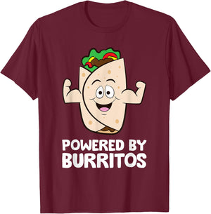 Mexican Food Burrito Lover Powered By Burritos T-Shirt - T-Shirt | Maroon