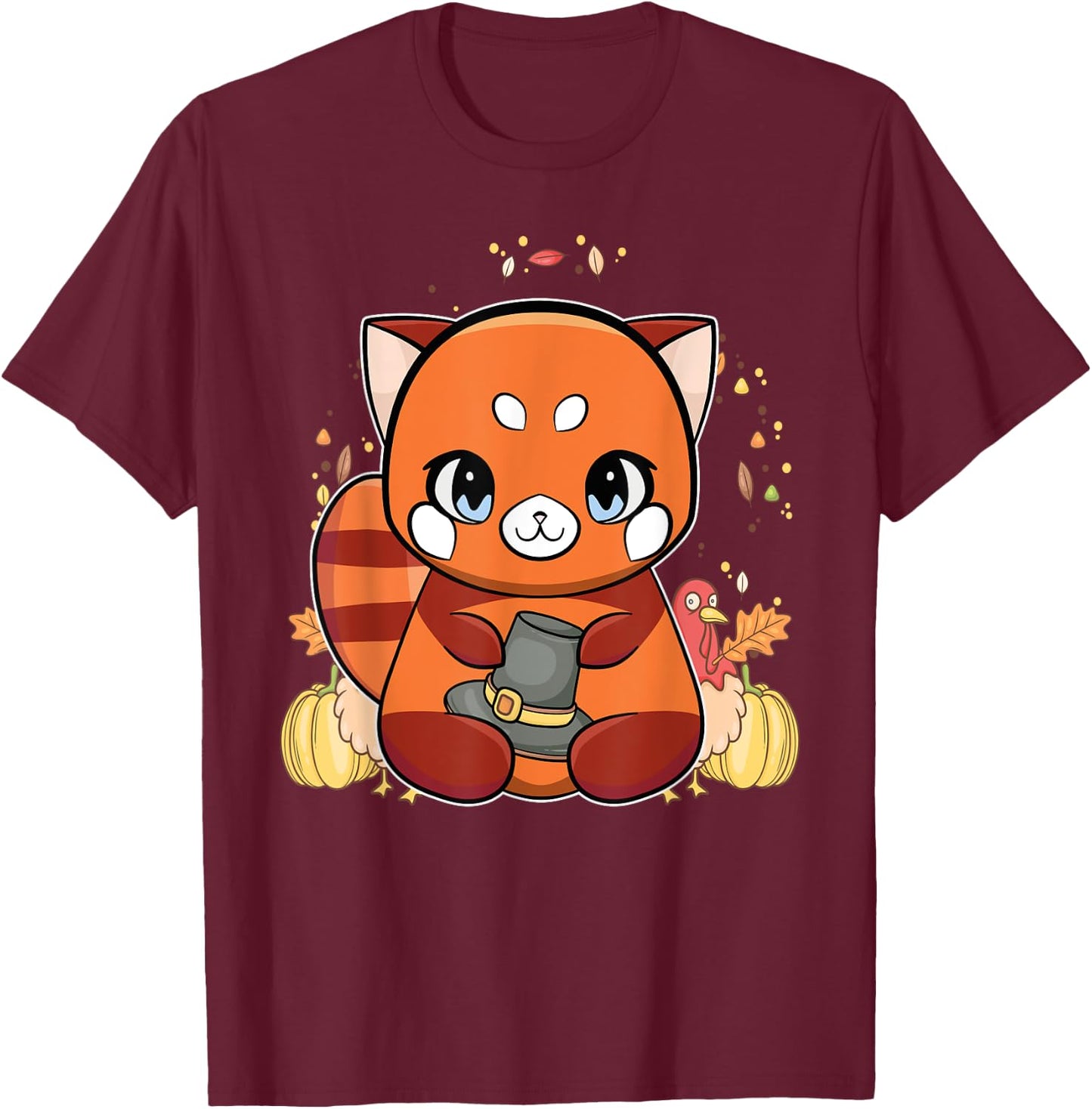 Red Panda With Hat Thanksgiving T-Shirt - T-Shirt | Maroon