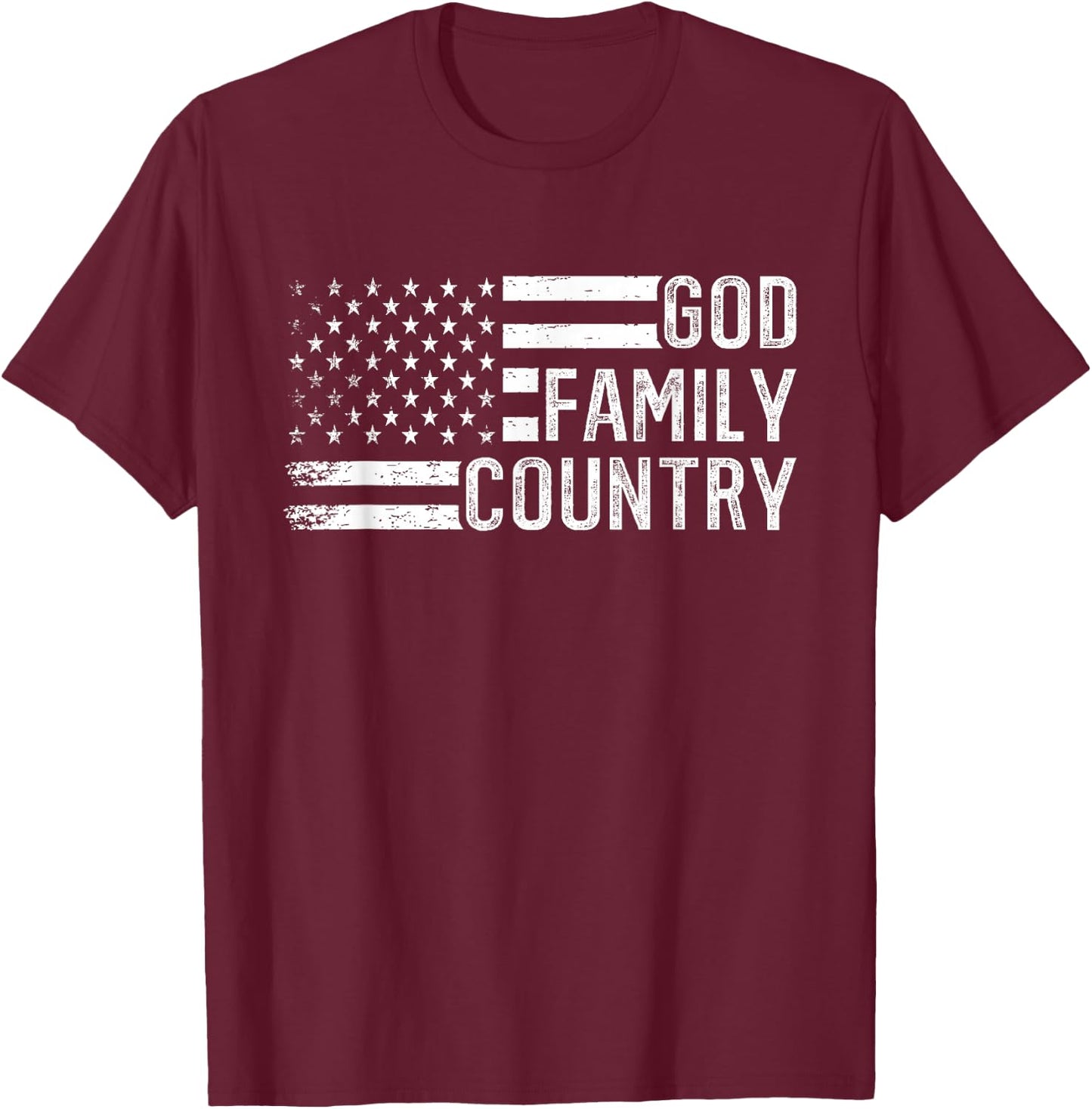 God Family Country - Patriotic Christian US Flag T-Shirt - T-Shirt | Maroon