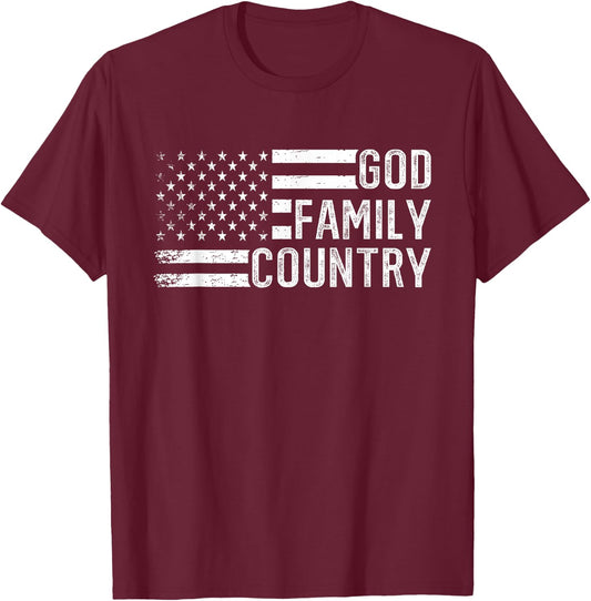 God Family Country - Patriotic Christian US Flag T-Shirt - T-Shirt | Maroon