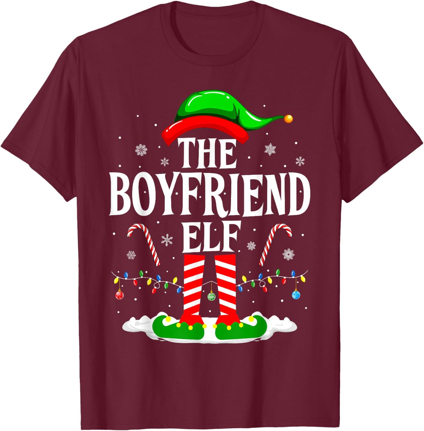 The Boyfriend Elf Funny Xmas Elf Matching Family Christmas T-Shirt - T-Shirt | Maroon