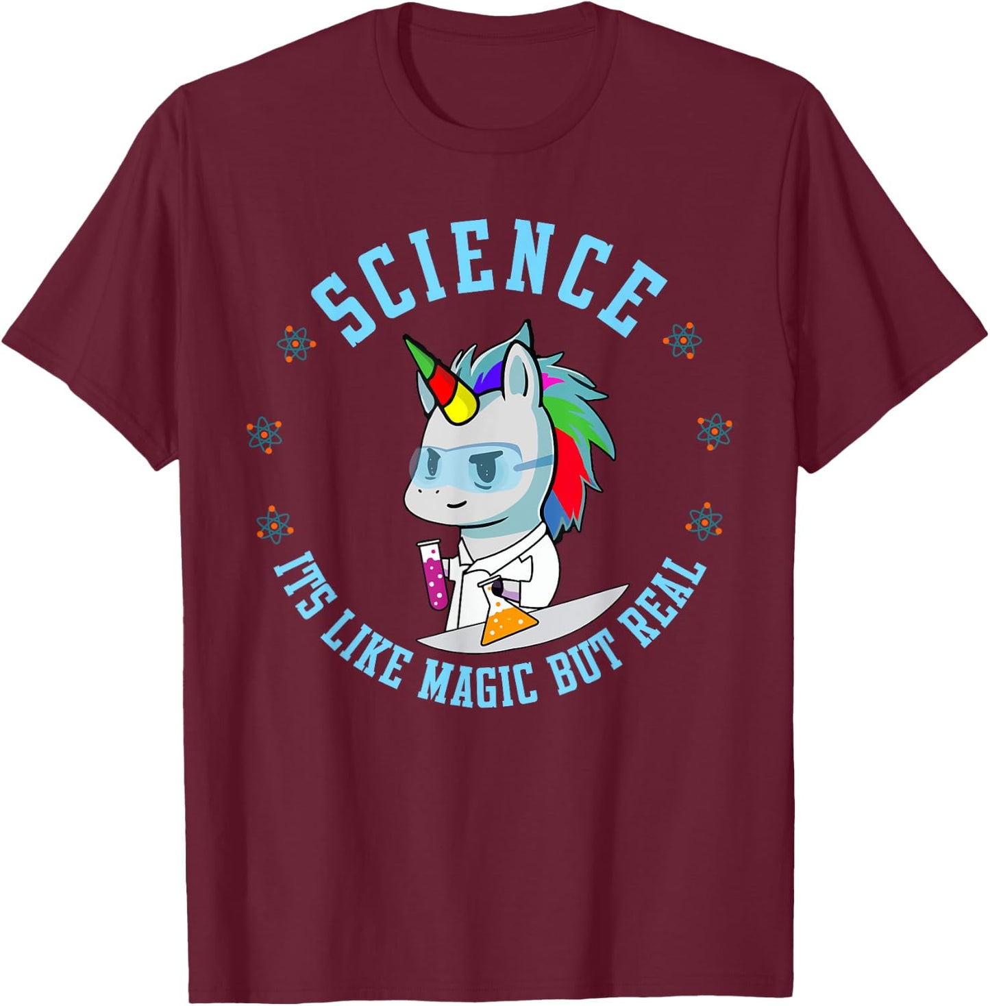 Unicorn Scientist Funny Science Is Like Magic But Real T-Shirt - T-Shirt | Maroon