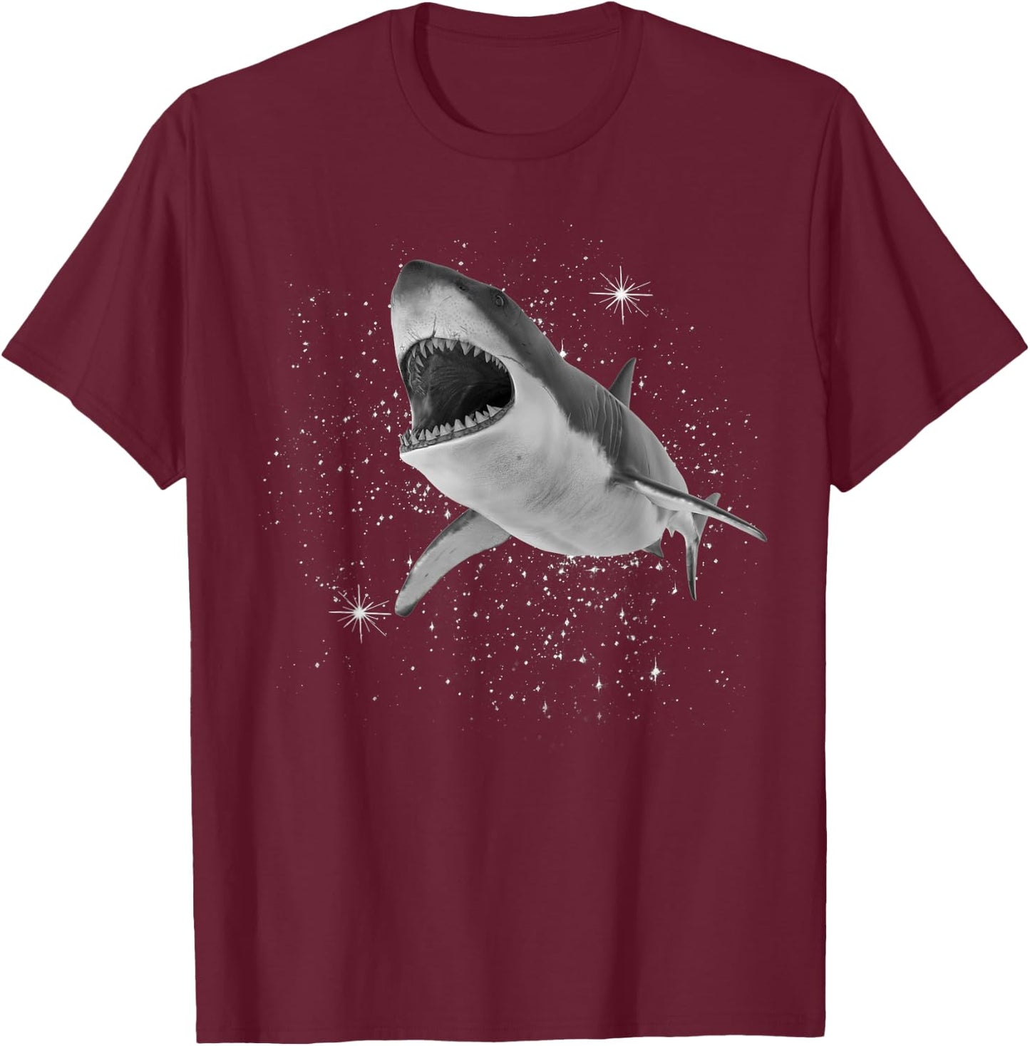 Shark Black and White Starry Stars T-Shirt - T-Shirt | Maroon