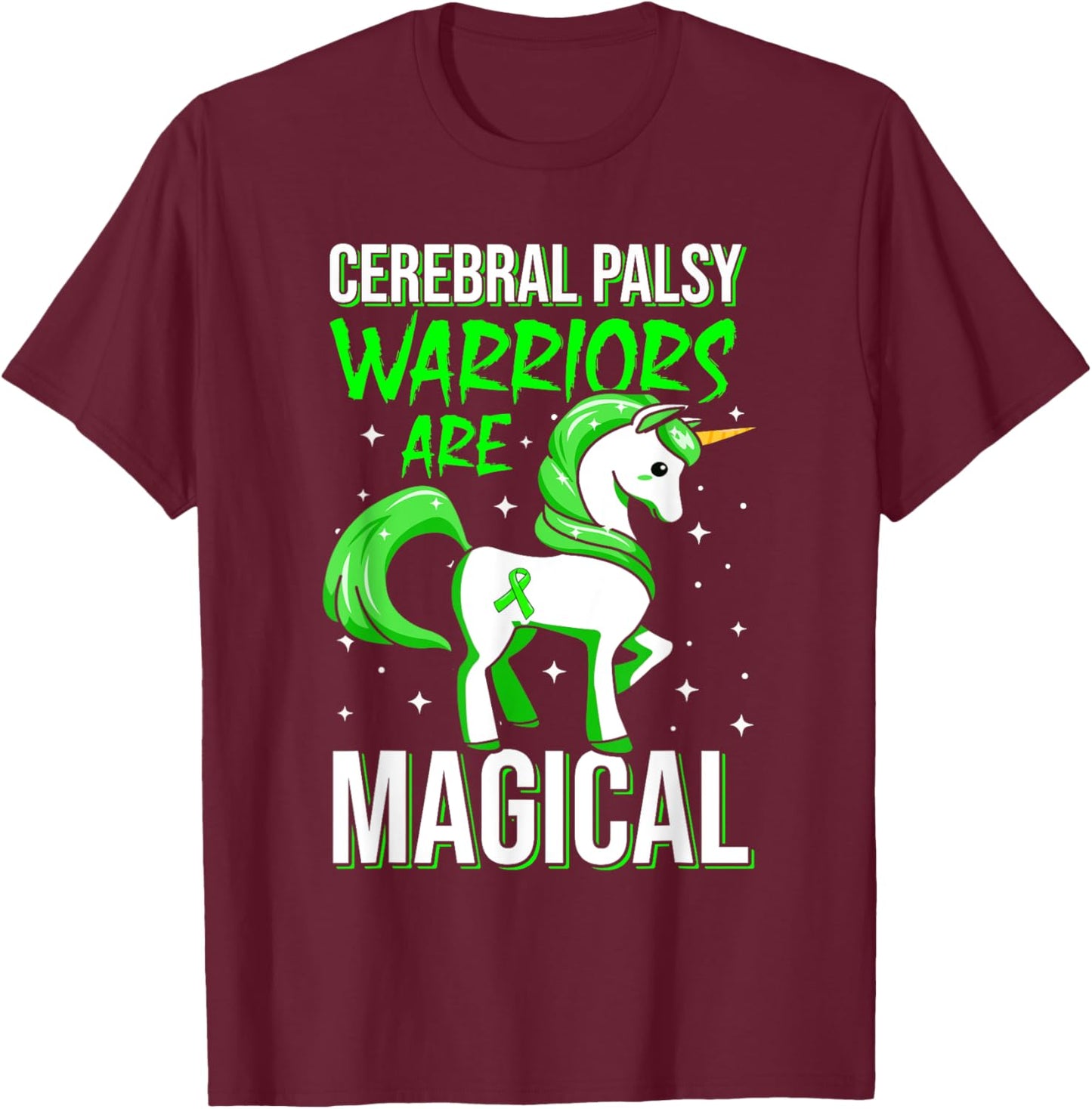Cerebral Palsy Awareness Unicorn Warrior Magical Ribbon T-Shirt - T-Shirt | Maroon