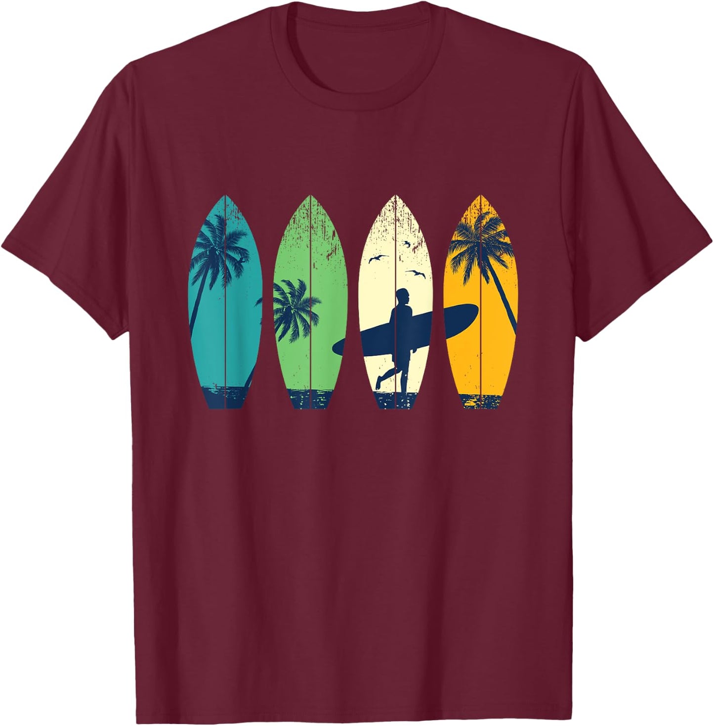 Retro Vintage Surfing Girl - Surfers Surfingboard Beach Wave T-Shirt - T-Shirt | Maroon